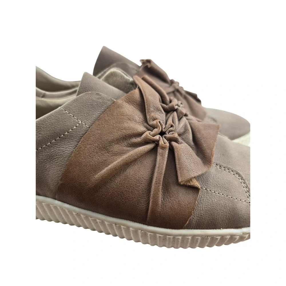 Miz Mooz Women Taupe Leather Knotted Bow Slip On Sneakers EU 39 US 8.5-9 Low Top